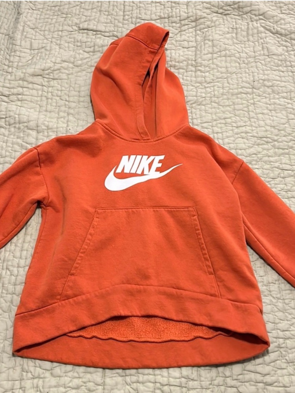 Nike Kids Large Orange White Swoosh Pullover Hoodie Fits Womens Small